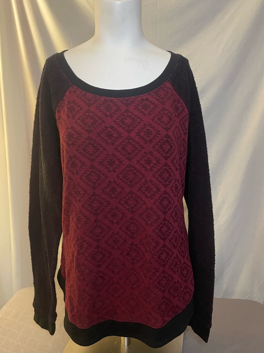 Maurices Black & Burgundy Patterned Scoop-Neck Sweater